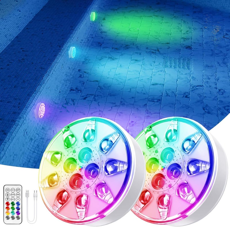 VICHTOP Pool Lights - 2 Pack, Rechargeable Submersible LED Pool Lights with Remote, IP68 Waterproof Pool Decor Light for Inground Pools, Above Ground Pools, Parties, Hot Tubs, Vase Bases - Image 1